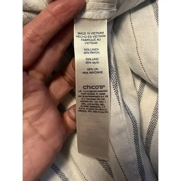 Chicos Striped Linen Blend Cropped Pants Wide Leg Blue White Size 14 Large Boho - Picture 6 of 9